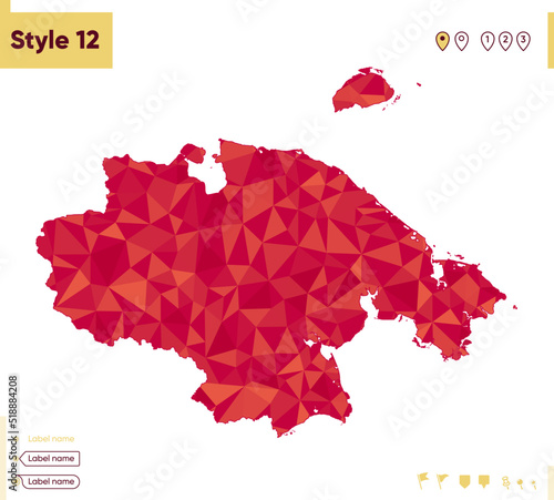 Chukotka Autonomous Area, Russia - red low poly map, polygonal map. Outline map. Vector illustration.