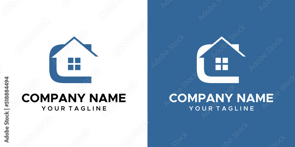 a house C-themed graphic image, on a blue and white background. vector graphics base. a house C-themed graphic image, on a blue and white background. vector graphics base.