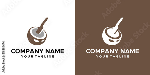 a graphic image on the theme of killing coconuts, on a brown and white background. vector graphics base.