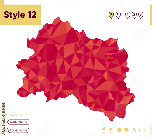Orel Region, Russia - red low poly map, polygonal map. Outline map. Vector illustration.