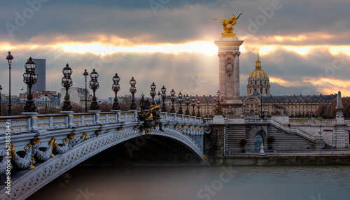 Alexandre III Bridge at amazing sunset - Paris, France