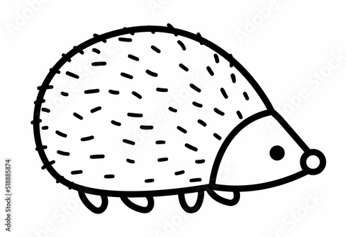Vector black and white simple hedgehog icon. Funny woodland animal. Cute forest line illustration or coloring page for kids isolated on white background. .