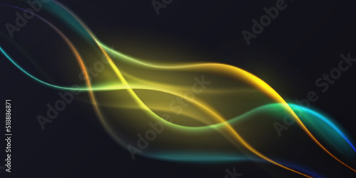Gradient green neon color wave, abstract light effect vector illustration. Dynamic translucent soft gradient stream motion, wavy flow bright curve elements isolated on black background