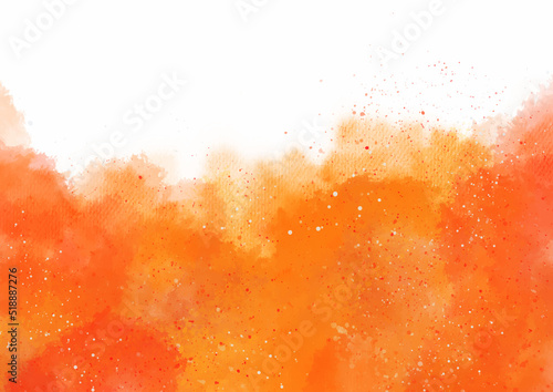 Abstract orange watercolour background with splatters
