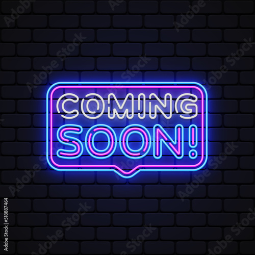 Retro coming soon, great design for any purposes. Marketing concept. Neon font. Vector background