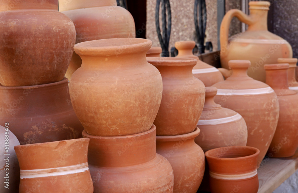 handmade clay pots at the market handmade clay pots at the market
