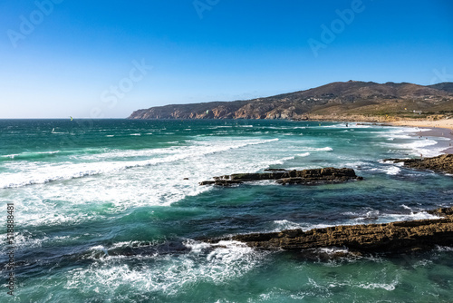 Portugal, the praia do Guincho on the Atlantic coast, windy beach 