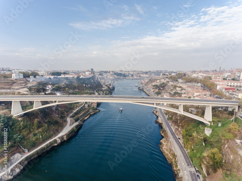Aerial view of Ponte Infante Dom Henrique Bridge in Porto, Portugal © ern