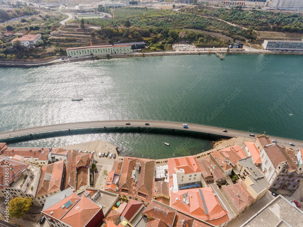 Aerial view of the old town of porto country, Portugal