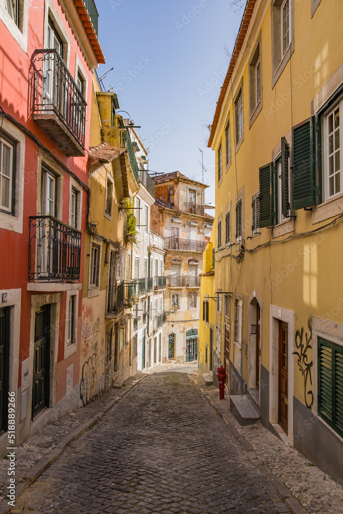 Colorful narrow street in Lisbon, Portugal