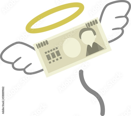 羽が生えた飛んでいく1万円札のイラスト