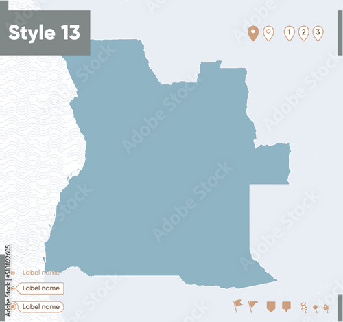 Angola - map with water, national borders and neighboring countries. Shape map.