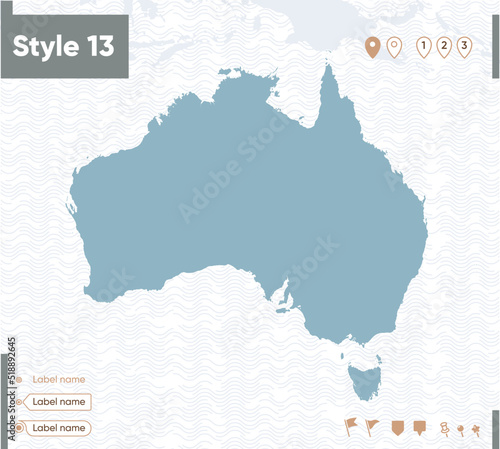 Australia - map with water, national borders and neighboring countries. Shape map.