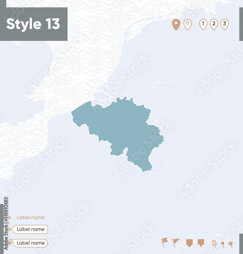 Belgium - map with water, national borders and neighboring countries. Shape map.