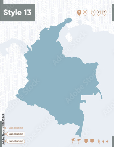 Colombia - map with water, national borders and neighboring countries. Shape map.