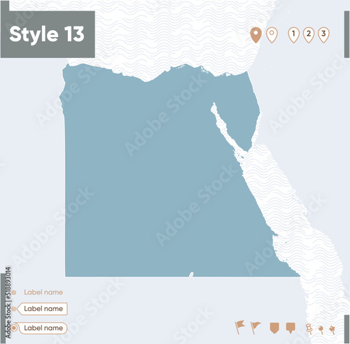 Egypt - map with water, national borders and neighboring countries. Shape map.