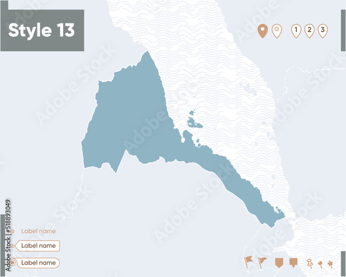 Eritrea - map with water, national borders and neighboring countries. Shape map.