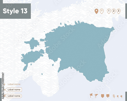 Estonia - map with water, national borders and neighboring countries. Shape map.