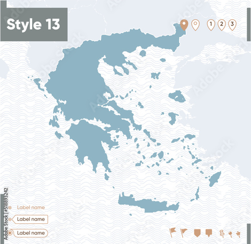 Greece - map with water, national borders and neighboring countries. Shape map.