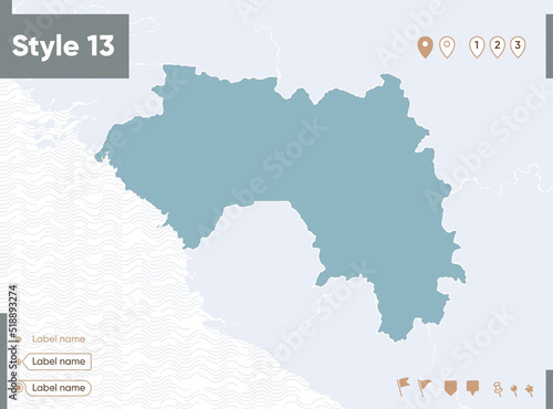 Guinea - map with water, national borders and neighboring countries. Shape map.