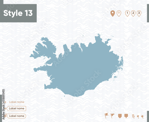 Iceland - map with water, national borders and neighboring countries. Shape map.