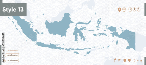 Indonesia - map with water, national borders and neighboring countries. Shape map.