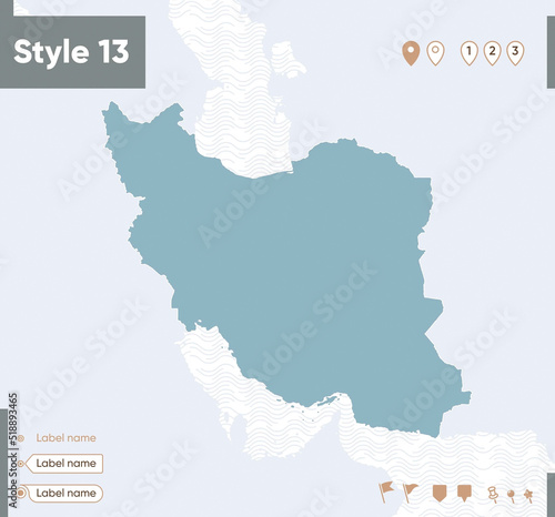 Iran - map with water, national borders and neighboring countries. Shape map.