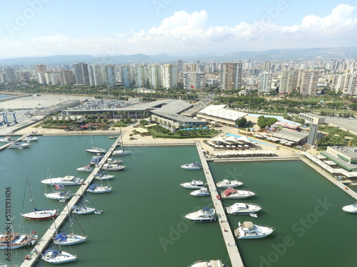 Aerial view of a dock full of luxury boats at Mersin, Turkey © ern