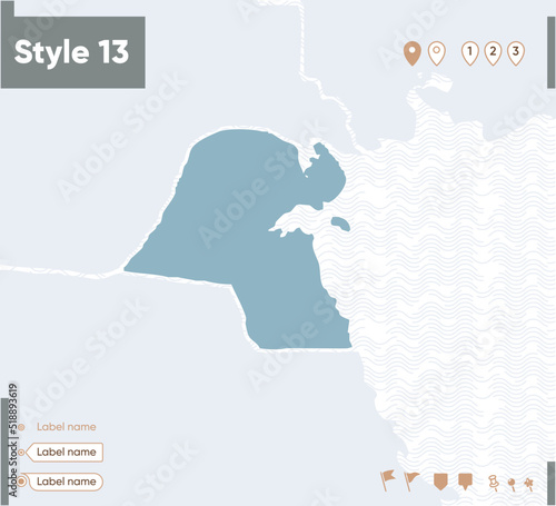 Kuwait - map with water, national borders and neighboring countries. Shape map.