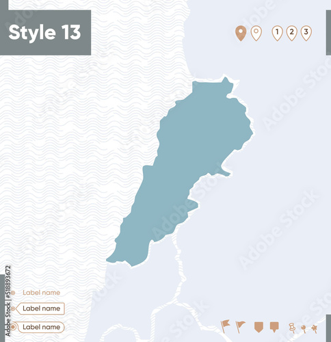 Lebanon - map with water, national borders and neighboring countries. Shape map.