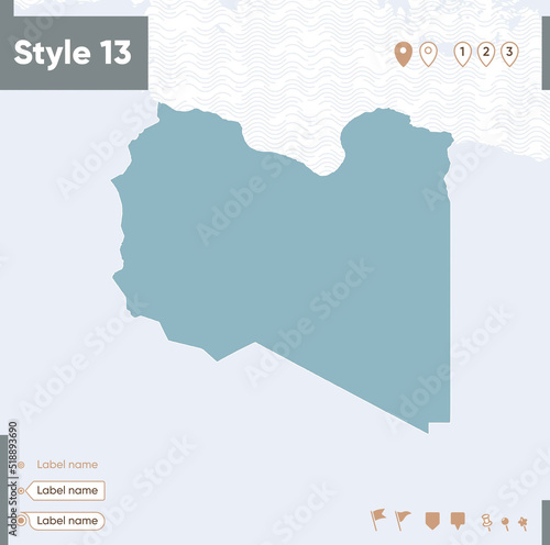Libya - map with water, national borders and neighboring countries. Shape map.