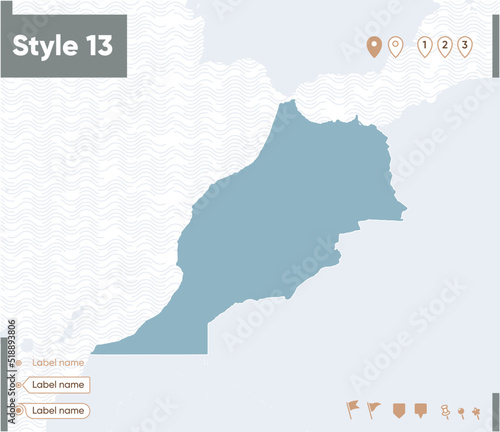 Morocco - map with water, national borders and neighboring countries. Shape map.