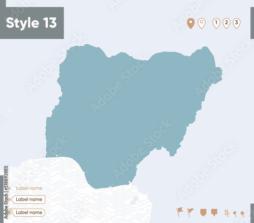 Nigeria - map with water, national borders and neighboring countries. Shape map.
