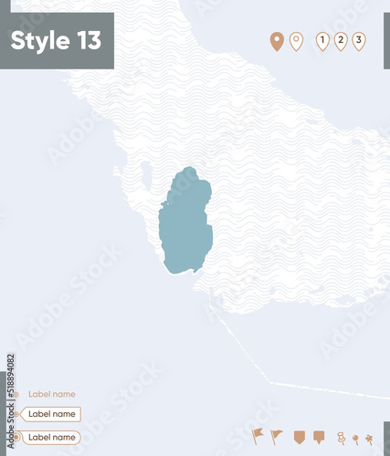 Qatar - map with water, national borders and neighboring countries. Shape map.