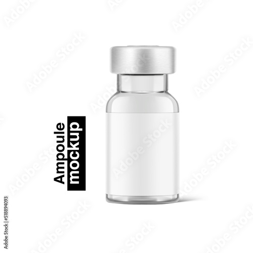 Transparent glass bottles for  injections mockup. Vector illustration isolated on white background. Can be use for medicine, cosmetic and other. Ready for your design. EPS10.	