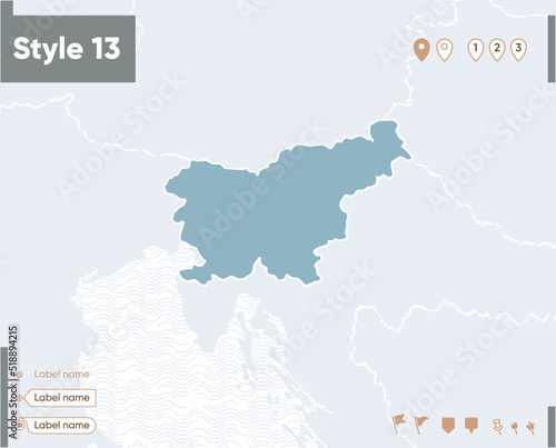 Slovenia - map with water, national borders and neighboring countries. Shape map.