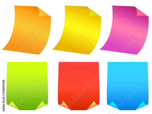 Free Download Stick Papers, Collection of different colored sheets of note papers with curled corner  - GFXLoad