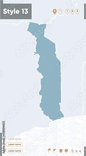 Togo - map with water, national borders and neighboring countries. Shape map.