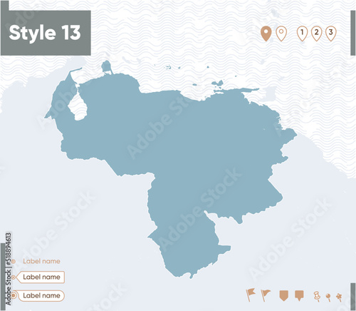 Venezuela - map with water, national borders and neighboring countries. Shape map.