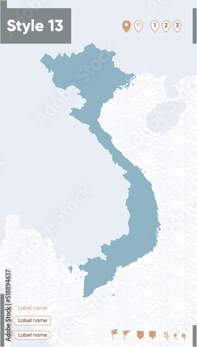 Vietnam - map with water, national borders and neighboring countries. Shape map.