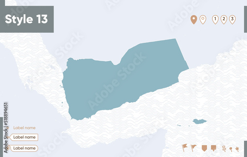 Yemen - map with water, national borders and neighboring countries. Shape map.