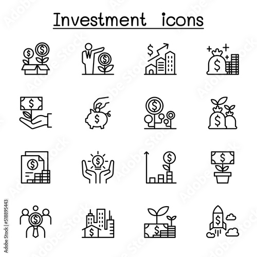 Investment icon set in thin line style