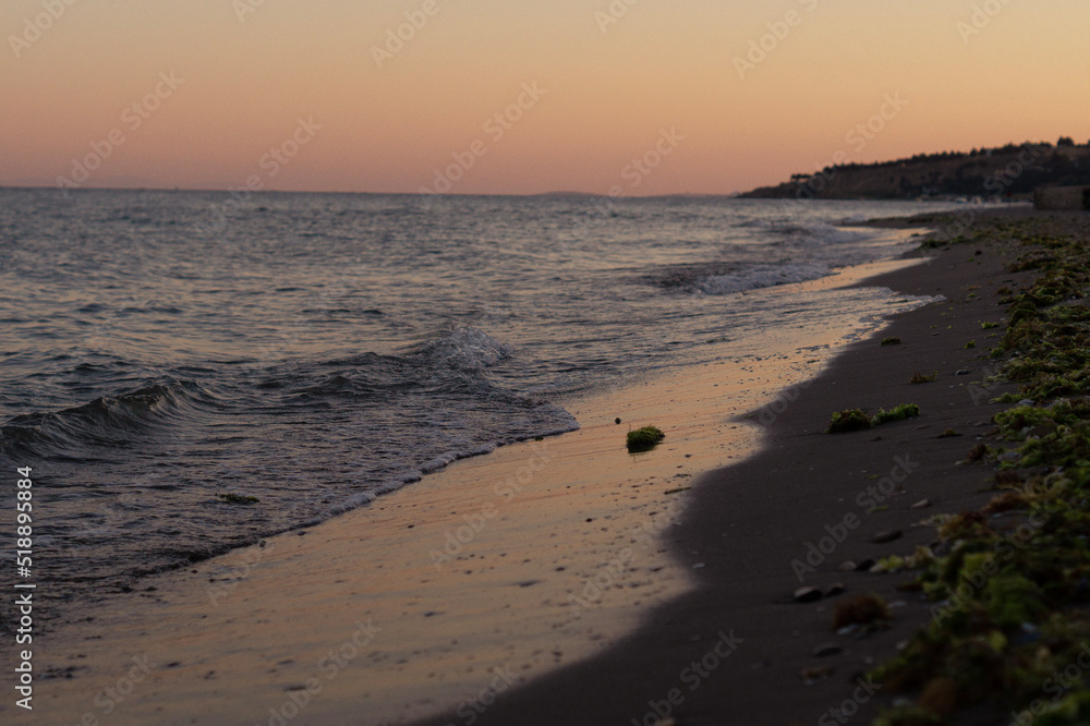 beach scenery shot at sunset