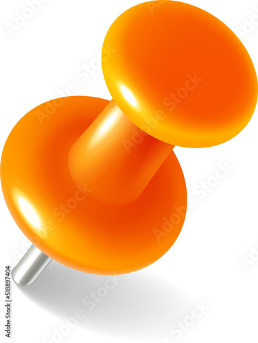 Orange push pin mockup. Realistic thumb tack