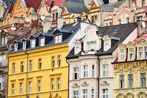 Fotografie, Obraz Facade of colorful restored historical houses in neo-baroque style in Karlovy Va
