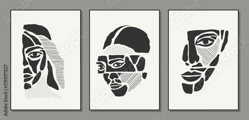 Set of minimalist contemporary portrait of woman beauty surreal face