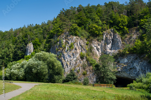 Important karst area of Czech Republic Moravian Karst. Important paleontology sites and tourist area. Entrance portal to Sloup-Sosuvka caves. photo