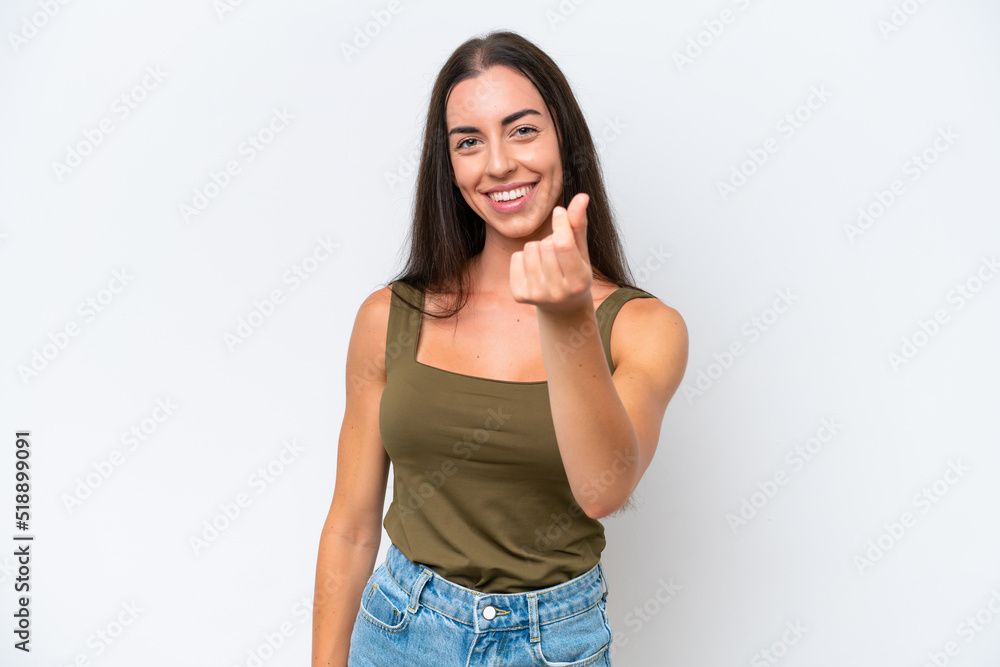 Young caucasian woman isolated on white background making money gesture Young caucasian woman isolated on white background making money gesture