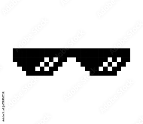 Fun retro pixel sun glass icon, life style meme sunglasses thug, vector illustration