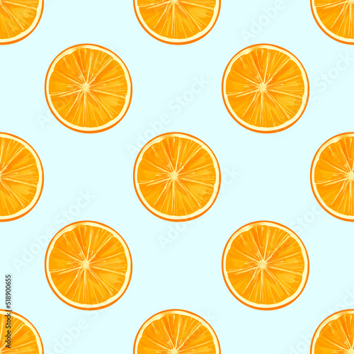 Seamless pattern with illustration orange slices on a blue background